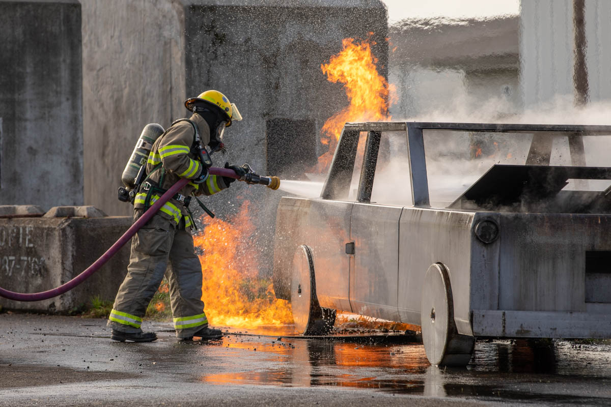 Fire student doing fire drill